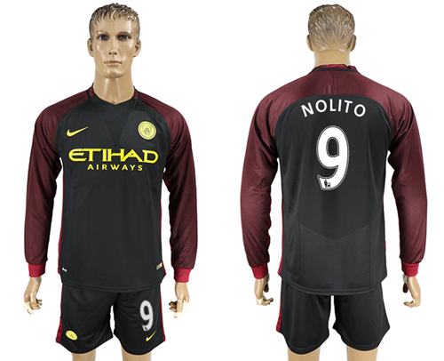Manchester City #9 Nolito Away Long Sleeves Soccer Club Jersey - Click Image to Close